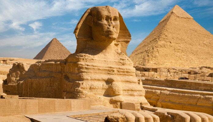 Full Sphynx Profile Pyramid Giza Egypt